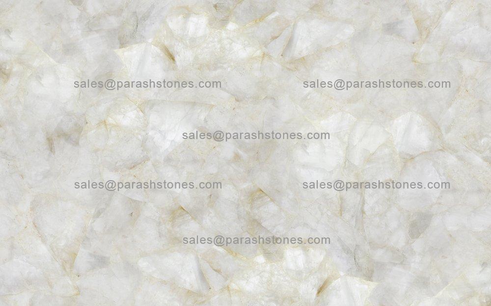 picture of snow white quartz slab surface & tiles in semi precious gemstone