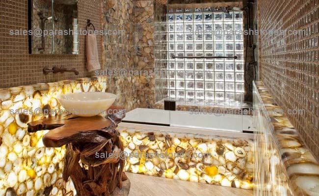 Yellow agate bathroom interior